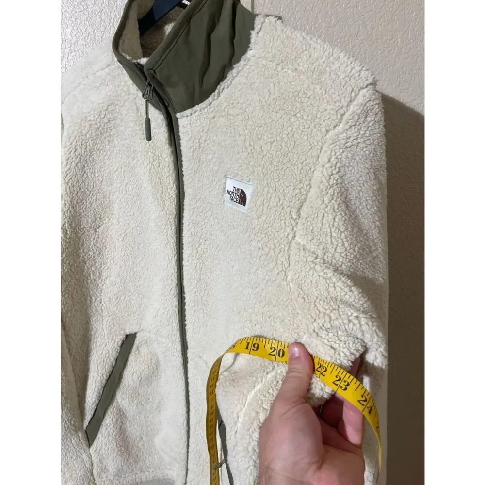 The North Face Cream Sherpa Jacket with Olive Accents